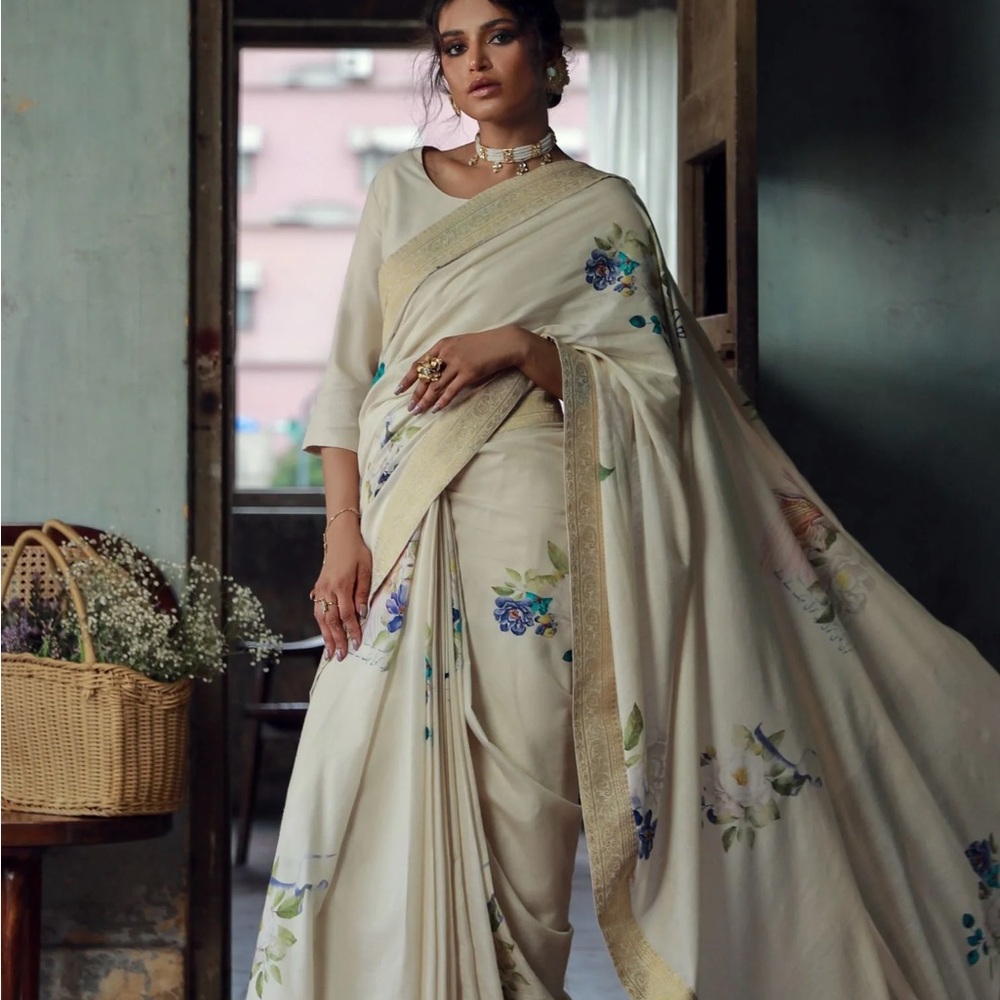 Elegant Floral White Saree